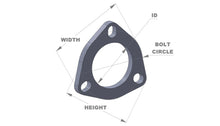 Load image into Gallery viewer, Vibrant 3-Bolt T304 SS Exhaust Flange (3in I.D.) diagram highlighting width, ID, height, bolt circle, performance car parts, DTX Performance.