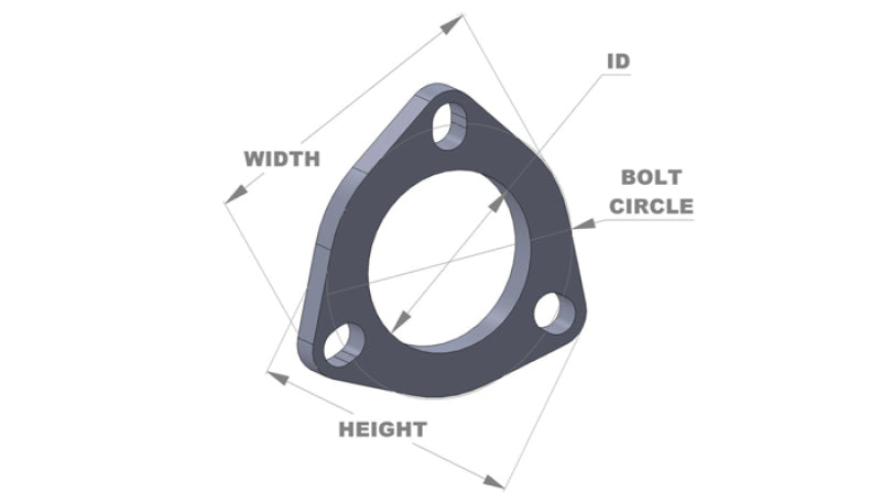 Diagram of Vibrant 3-Bolt T304 SS Exhaust Flange (2.25in I.D.) showing dimensions for high performance car tuning.