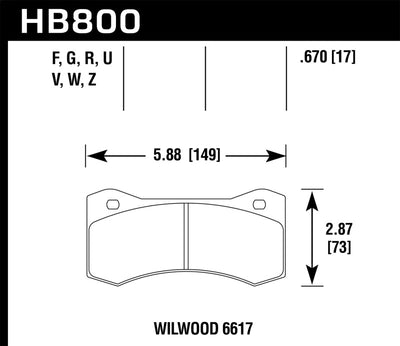Hawk Willwood 6617 Caliper DTC-70 Race Brake Pads diagram for high performance car parts and brake upgrades.