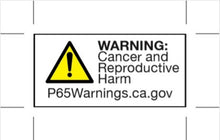Load image into Gallery viewer, Warning sign for cancer and reproductive harm, with link to P65Warnings.ca.gov for more information, California Proposition 65 label