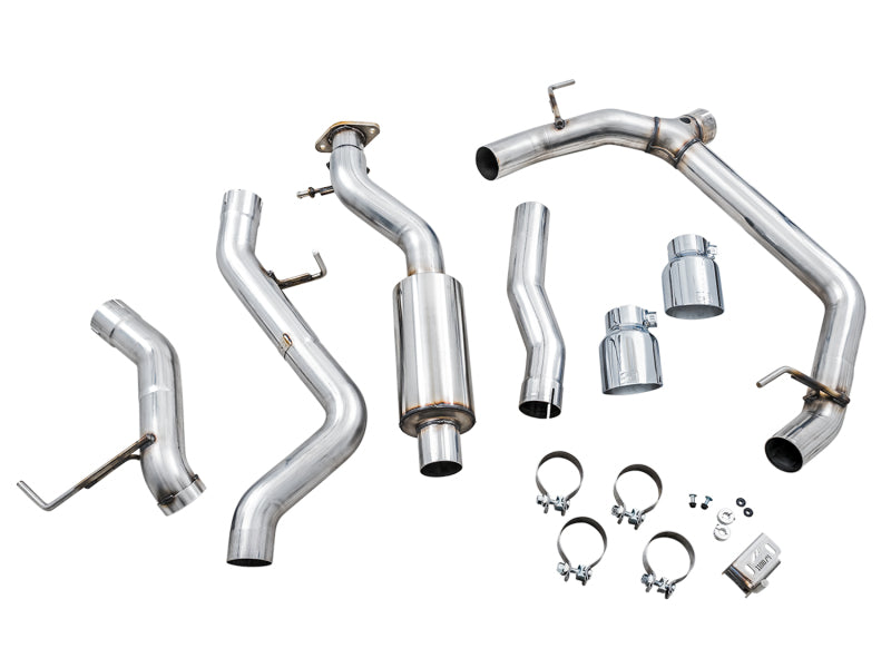 AWE Tuning 2021+ Ford Bronco 0FG Dual Rear Exit Exhaust w/Chrome Silver Tips & Bash Guard - DTX Performance