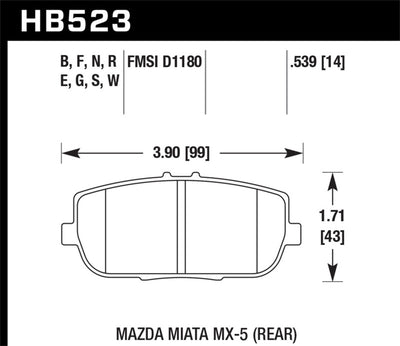 Hawk HP 06-10 Mazda Miata Mx-5 HP+ Street Rear Brake Pads diagram