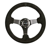 Load image into Gallery viewer, NRG Reinforced Steering Wheel (330mm / 3in Deep) Blk Suede w/Criss Cross Stitch w/Blk 3-Spoke Center, ideal for performance car tuning