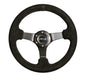 NRG Reinforced Steering Wheel (330mm / 3in Deep) Blk Suede w/Criss Cross Stitch w/Blk 3-Spoke Center, ideal for performance car tuning