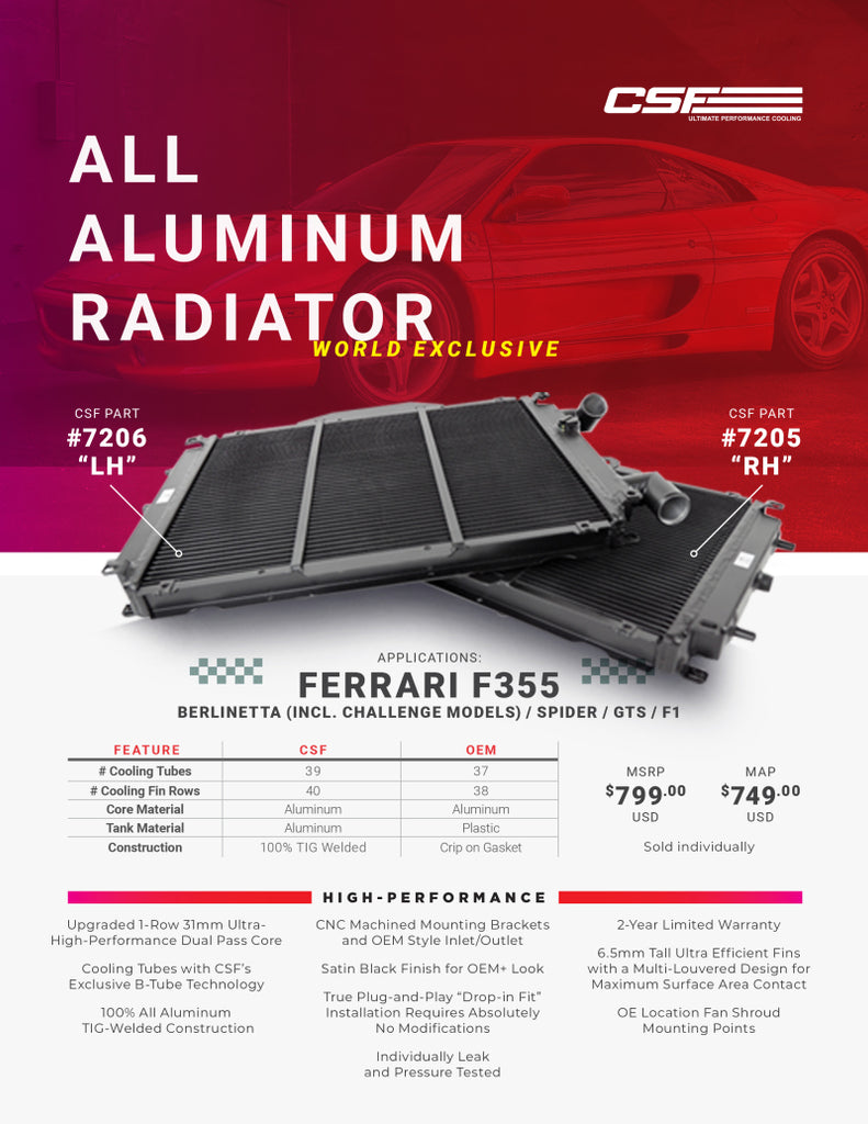 CSF Ferrari F355 High Performance All-Aluminum Radiator - Right - DTX Performance