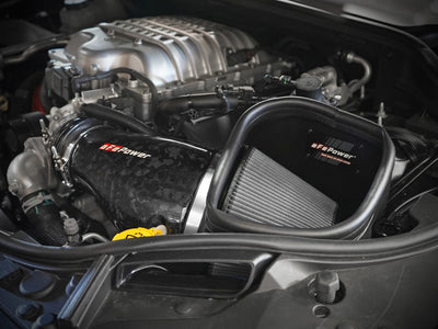 aFe 2021 Dodge Durango SRT Hellcat Track Series Carbon Fiber Cold Air Intake System w/ Pro DRY S installed in engine bay
