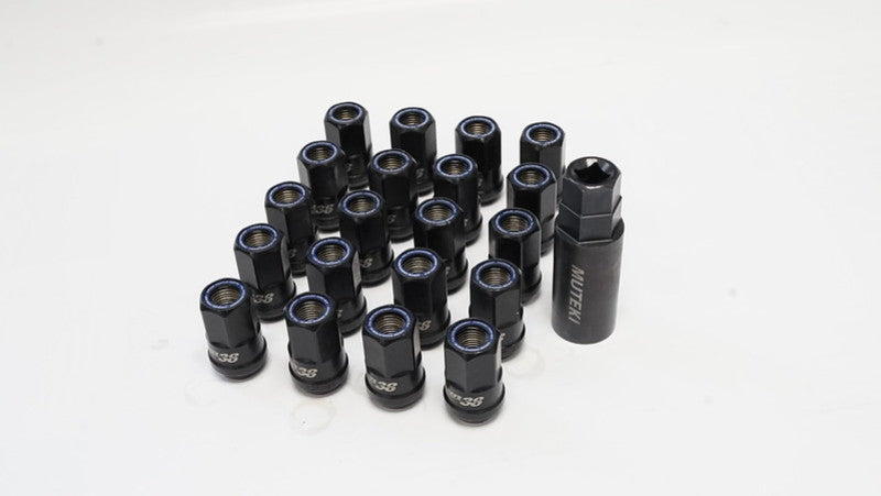 Wheel Mate Muteki HR38 Open End Lug Nuts 12x1.50 Titanium Chrome / Blue Ring - performance car parts by DTX Performance