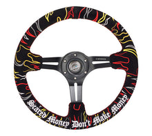 Load image into Gallery viewer, NRG Reinforced Steering Wheel (3in. Deep) Ryan Litteral Sig Red Alcan, Red Stich, Flame Embroidery