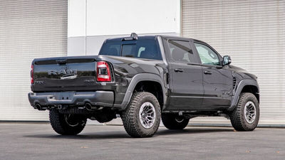 Borla 21-22 Dodge RAM 1500 TRX 6.2L V8 4WD with black chrome exhaust tips parked outdoors