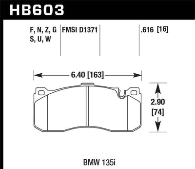 Hawk BMW 135i HP+ Street Front Brake Pads diagram, performance upgrades