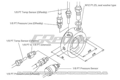 GReddy Universal Oil Filter Block Adapter for performance cars by DTX Performance, ideal for engine and exhaust upgrades.