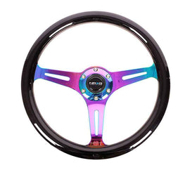 NRG Classic Wood Grain Steering Wheel (350mm) Black Paint Grip w/Neochrome 3-Spoke Center - available at DTX Performance