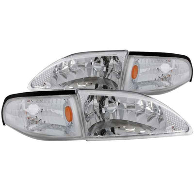 ANZO 1994-1998 Ford Mustang Crystal Headlights Chrome, aftermarket performance parts, enhance appearance and lighting, DTX Performance.