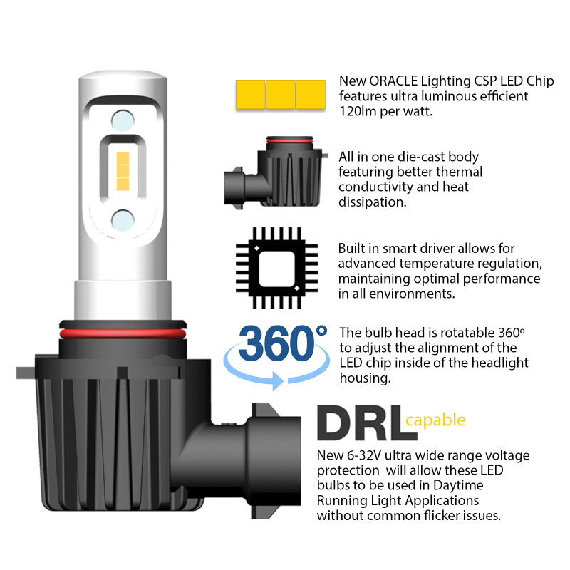 Oracle 9005 - VSeries LED Headlight Bulb Conversion Kit - 6000K with advanced flip-chip LED technology, 360-degree rotation