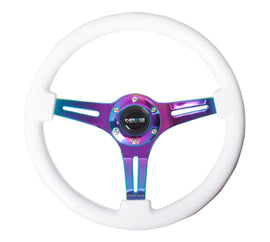NRG Classic Wood Grain Steering Wheel (350mm) White Paint Grip w/Neochrome 3-Spoke Center for performance car upgrades