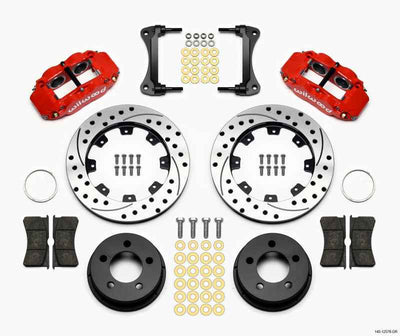 Wilwood Narrow Superlite 4R Front Kit 12.19in Drilled Red 87-89 Jeep YJ high performance brakes layout