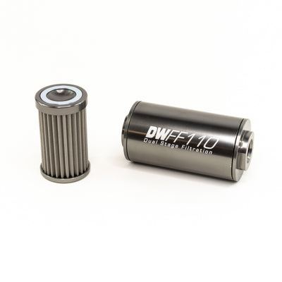 DeatschWerks Stainless Steel 10AN 100 Micron Universal Inline Fuel Filter Housing Kit (110mm), high performance auto part