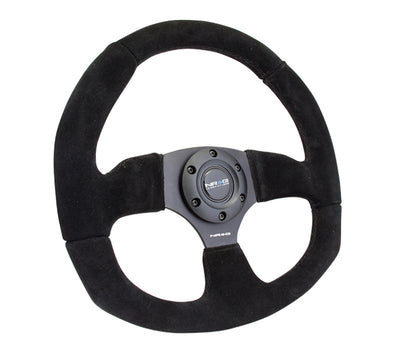 NRG Reinforced Steering Wheel (320mm Horizontal / 330mm Vertical) Black Suede w/Black Stitching, performance car parts