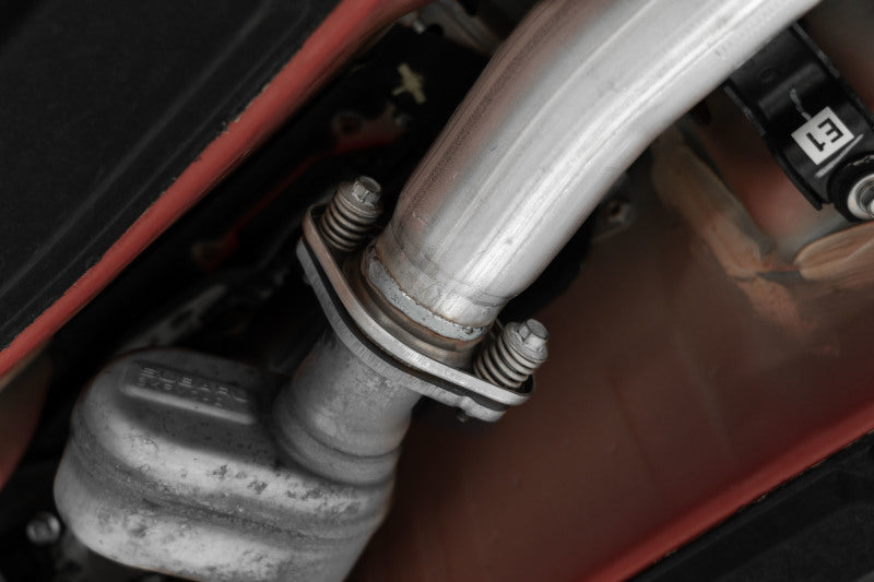 MBRP 12-22 BRZ 17-22 GR86 13-16 FR-S Aluminized Steel 3in Cat-Back-Single Rear Exit undercarriage view, performance car parts