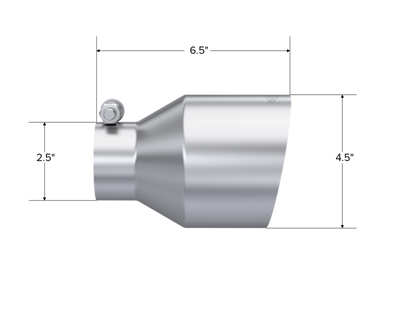 MBRP Universal Stainless Steel Tip 2.5in ID / 4.5in OD Out / 6.5in Length Angle Cut Single Wall - performance exhaust systems part