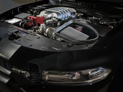 aFe Dodge Charger SRT Hellcat Redeye 21-23 V8-6.2L Track Series Stage-2 Carbon Fiber Intake System engine bay