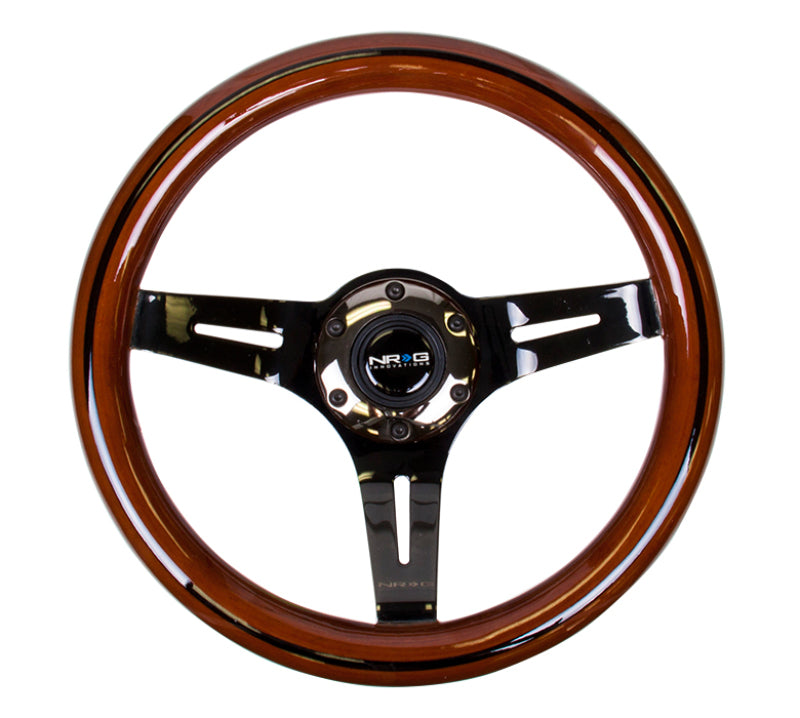 NRG Classic Wood Grain Steering Wheel (310mm) Dark Wood & Black Line Inlay w/Blk Chrome 3-Spoke Ctr. performance car parts