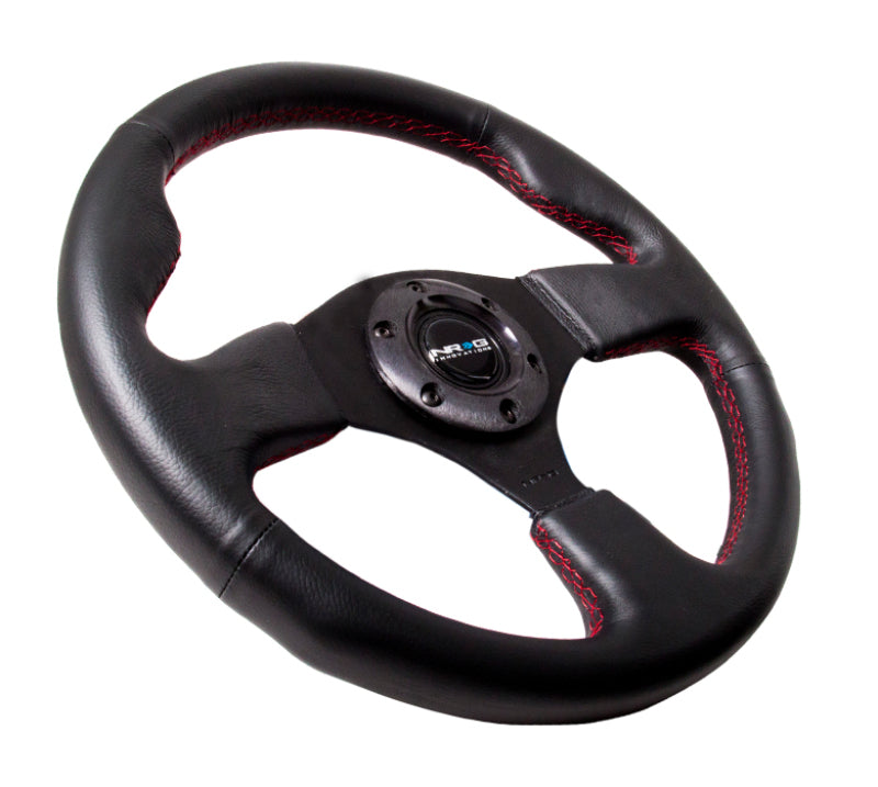 NRG Reinforced Steering Wheel (320mm) Leather w/Red Stitch, high performance auto parts, veteran owned performance shop, DTX Performance