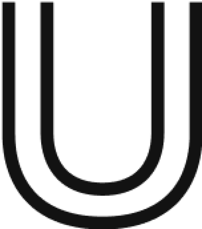 Black and white line art of a simplified U shape.
