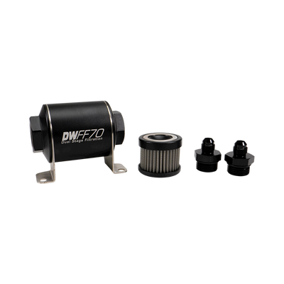 DeatschWerks Stainless Steel 6AN 10 Micron Universal Inline Fuel Filter Housing Kit (70mm) from DTX Performance