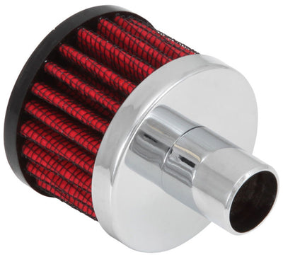 K&N Steel Base Crankcase Vent Filter .75in Vent OD x 2in OD x 1.5in Height for performance car parts with chrome-plated steel base.