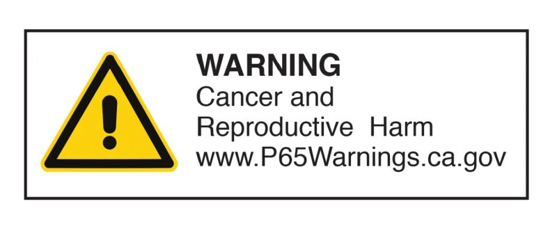 California Proposition 65 warning label for cancer and reproductive harm
