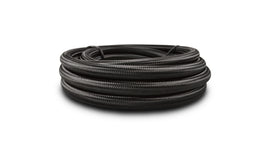 Vibrant -4 AN Black Nylon Braided Flex Hose (10 foot roll) for engine performance, suitable for oil, water, fuel, and E85 in high performance cars.