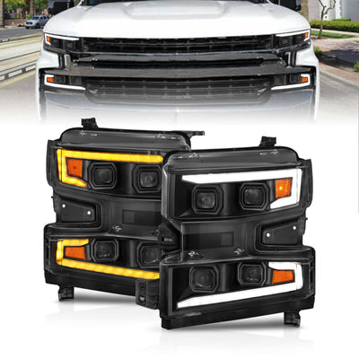 ANZO 19-22 Chevrolet Silverado 1500 LED Proj HL w/Lgt Bar SwBk Seq. Blk w/In. Light - Driver Side ON performance car parts