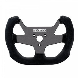 Sparco F10A Suede Black Steering Wheel for racing, available at DTX Performance, ideal for performance car upgrades.