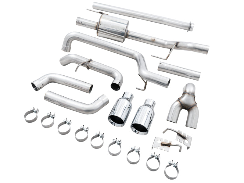 AWE 0FG 21+ Ford F150 Dual Split Rear Exhaust - 5in Chrome Silver Tips - DTX Performance