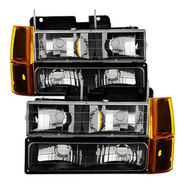 xTune GMC Yukon 94-99 Headlights w/ Corner & Parking Lights 8pcs Sets -Black HD-JH-GCK94-AM-BK-SET, performance car parts