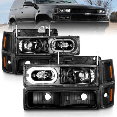 ANZO 88-98 Chevrolet C1500 Crystal Headlights Black Housing w/ Signal and Side Marker Lights, performance car parts by DTX Performance