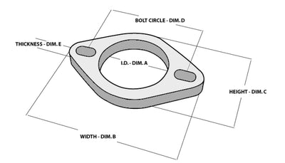 Diagram of Vibrant 2-Bolt T304 SS Exhaust Flanges (2.5in I.D.) with labeled dimensions for performance car parts.