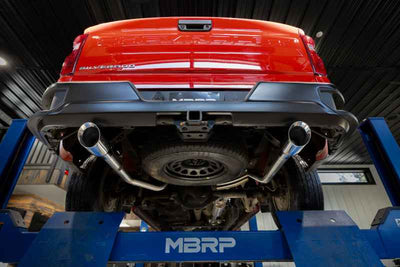 MBRP 2019+ Chevrolet Silverado 1500 / 2019+ GMC Sierra 1500 Alum. 3in Armor Lite Cat-Back Exhaust installed on truck