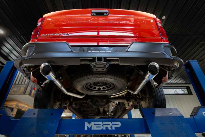 MBRP 2019+ Chevrolet Silverado 1500 / 2019+ GMC Sierra 1500 Alum. 3in Armor Black Cat-Back Exhaust on lift