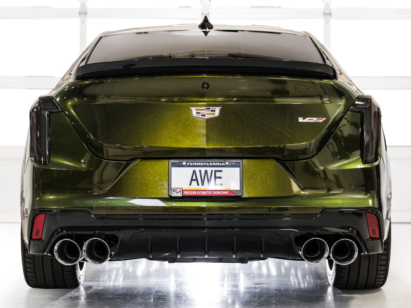 AWE Tuning 2021+ Cadillac CT4-V Blackwing SwitchPath Exhaust - Chrome Silver Tips with performance upgrade