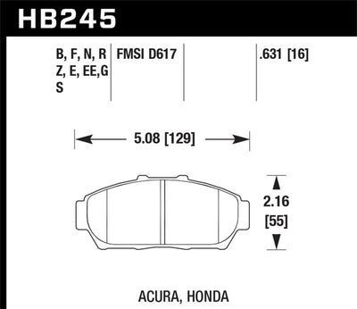 Hawk 94-01 Acura Integra (excl Type R) HP+ Street Front Brake Pads diagram | High performance brakes | DTX Performance