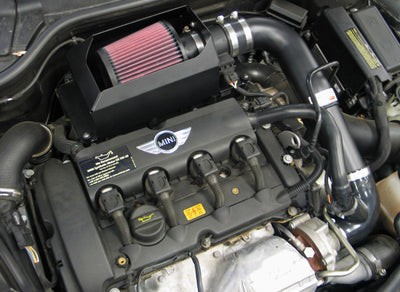 K&N 07-08 Mini Cooper S L4-1.6L Short Ram Intake in engine bay for performance upgrades
