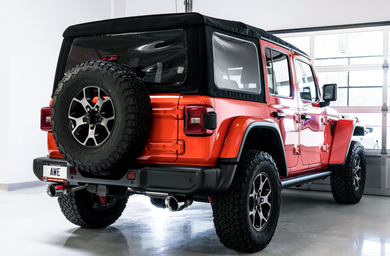 AWE Tuning 2018+ Jeep Wrangler JL/JLU Tread Edition Axle-Back Dual Exhaust - Chrome Silver Tips - DTX Performance