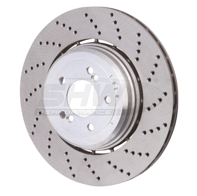 SHW 06-10 BMW M5 5.0L Right Rear Cross-Drilled Lightweight Brake Rotor (34212282808) performance car parts by DTX Performance