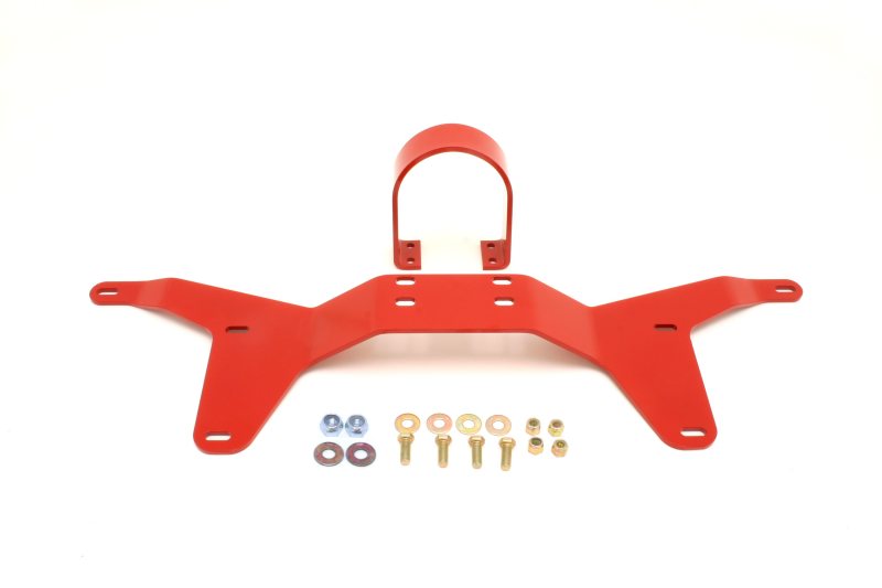 BMR 05-14 S197 Mustang Rear Tunnel Brace w/ Rear Driveshaft Safety Loop - Red - DTX Performance