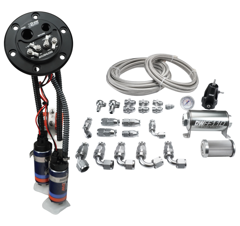 Deatschwerks X2 Series Fuel Pump Hanger w/ Dual DW420 Pumps/PTFE Plumbing kit for 92-00 Honda Civic - DTX Performance