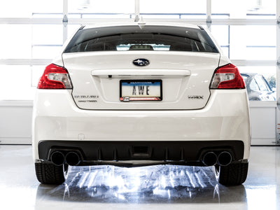 AWE Tuning 2015+ Subaru WRX VA Sedan Touring Edition Exhaust - Diamond Black Tips (102mm) on car display