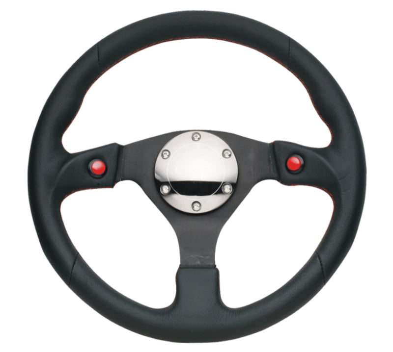 NRG Reinforced Steering Wheel (320mm) Blk Leather w/Dual Buttons for performance upgrades | DTX Performance high performance auto parts