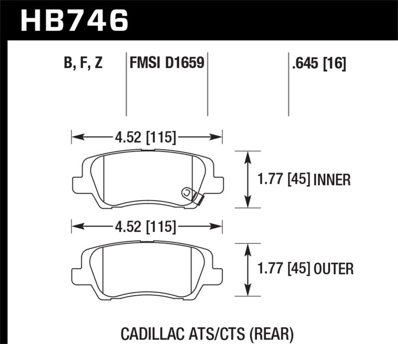 Hawk Cadillac 13-16 ATS / 14-15 CTS Performance Ceramic Rear Brake Pads - DTX Performance